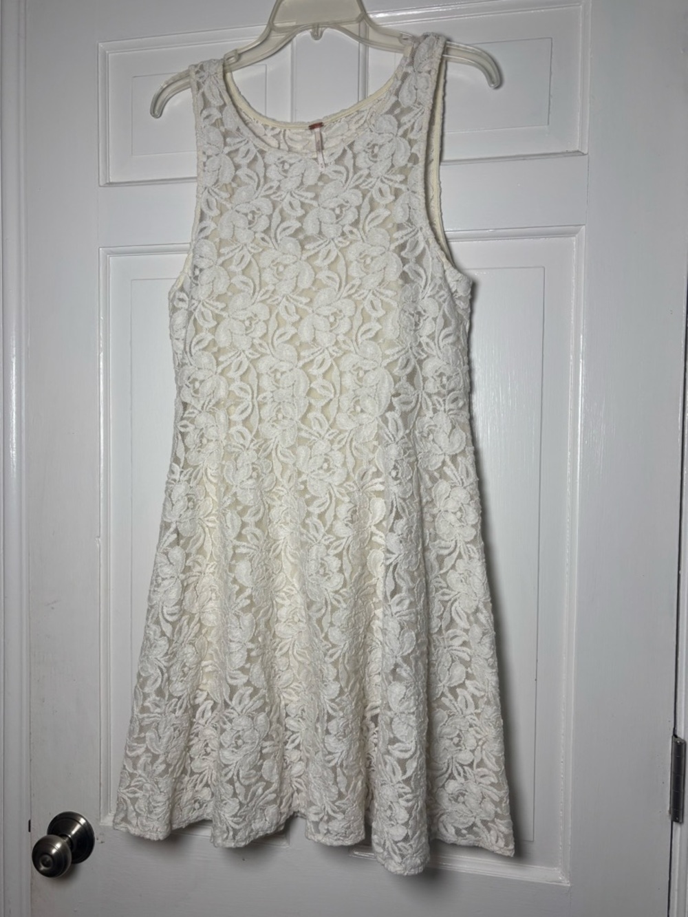 Free People Ivory Floral Lace Fit & Flare Sleeveless Dress with Lining Women M - Picture 1 of 7